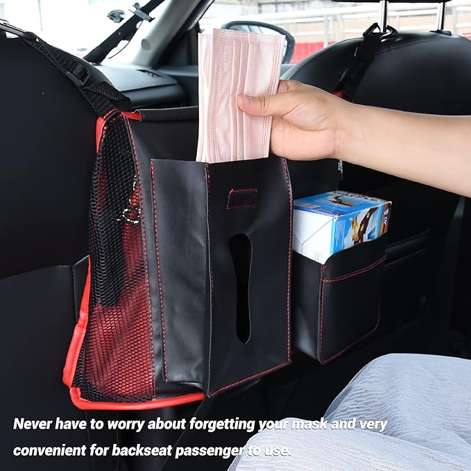 eing Car Net Pocket Handbag Holder Pu Leather Between Seats Back Storage Organizer Purse Holder for Console Front Seat Storage Barrier, Black+Red