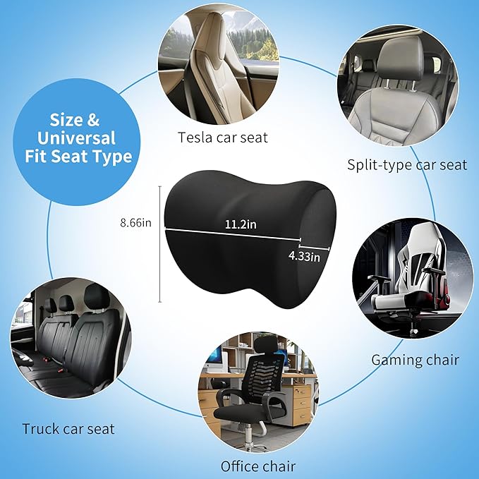 2-Pack Car Neck Pillow with Height-Adjustable,Car Headrest Pillow for Neck Support Relieves Driving Fatigue, Soft Memory Form and Ergonomic Design Fits Most Car Seats(Matte Black)