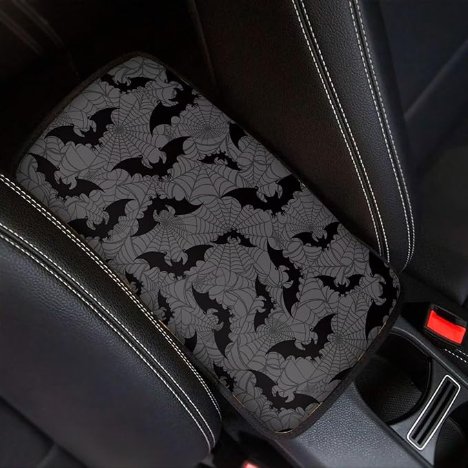 Dreaweet Halloween Arm Rest Cover for Car Spider Web and Bat Print Center Console Cover Comfort Anti-Scratch Car Armrest Cushion Pad