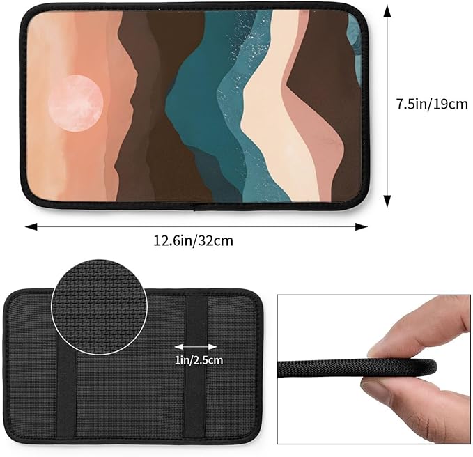Universal Car Center Console Cushion Pad, Mountain Sun Soft Waterproof Car Center Console Cover Auto Armrest Seat Box Cover Protector for Most Vehicle SUV Truck Car