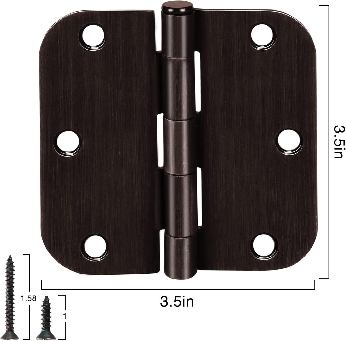 18 Pack Oil Rubbed Bronze Door Hinges 3.5" x 3 1/2 Inch Black Brushed Interior Hinge Rounded 5/8" Radius Corner 3 ½"Iron Residential Standard Bedroom Bifold Single Double Doors Hardware Kit