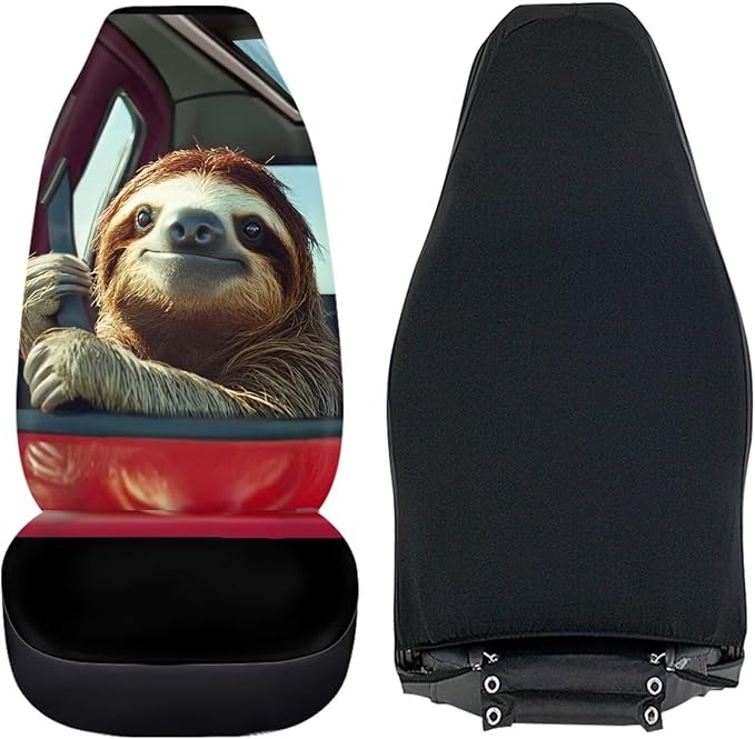 Cute Sloth Car Front Seat Cover Set Soft Decorative Driver Seat Cover Seat Cover for Full Back and Seat for SUV Vans Sedans Trucks