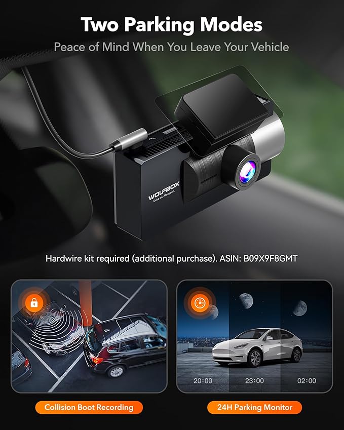 WOLFBOX i17 4K 3 Channel Dash Cam Built-in 5.8GHz WiFi with 64GB Card, 4K+1080P+1080P Dash Cam Front and Rear Inside, Triple Car Camera with 3 Inch Screen, IR Night Vision, WDR, 24H Parking Mode, GPS
