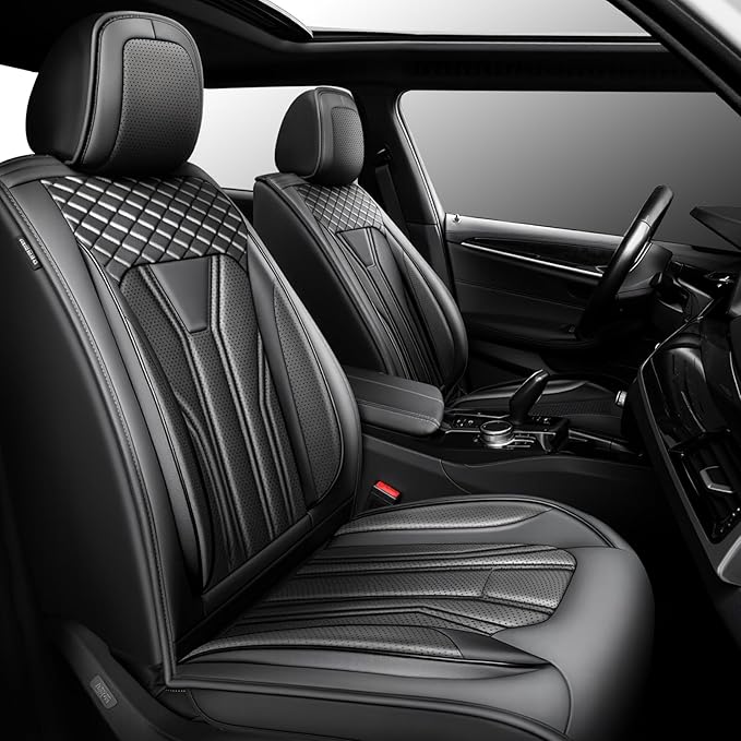 Fit Accord Car Seat Covers Premium Leather for Honda Accord 2012-2025 2026. Waterproof， Breathable, Scratch-Resistant & All-Weather Seat Cushion Protector（Front Seat,All Black