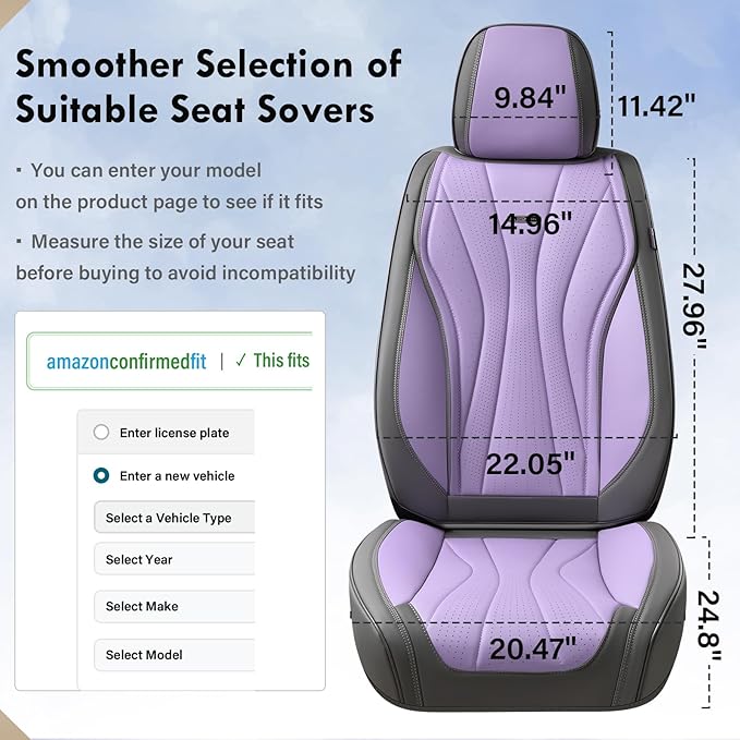 Coverado Seat Covers Full Set, Leather Car Seat Covers, Waterproof Seat Covers for Cars, Front and Back Car Seat Protectors, Car Seat Cushions Universal Fit for Most Cars (Gray&Purple)