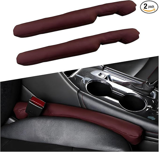 2 PCS Leather Car Seat Gap Filler, Auto Seat Blocker Organizer Fill The Gap Between Seat and Console, Universal Gap Filler Plug Stop Things from Dropping for Car SUV Truck (Wine Red)