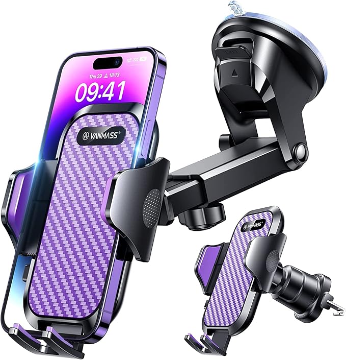 VANMASS Phone Holders for Your Car 2026 Ultimate Phone Mount Military-Grade Windshield Dashboard Vent【Newest Best Strongest】 Cell Phone Car Mount for iPhone 16 Pro Max 15 Samsung Android,Purple