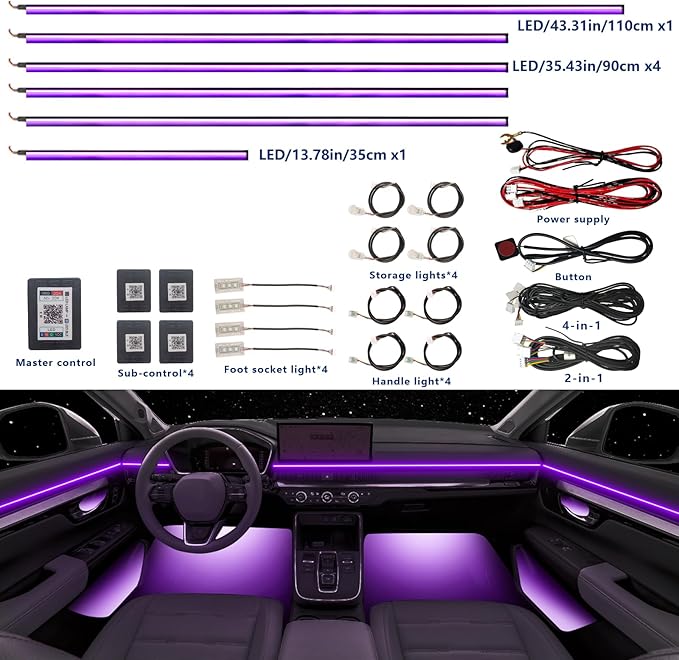 Acrylic Car LED Ambient Light, Fiber Optic Interior Light Strip, 24 Million Types, Ambient Light KKT that Swings with The Melody of Music (RGB Color 18 in 1)