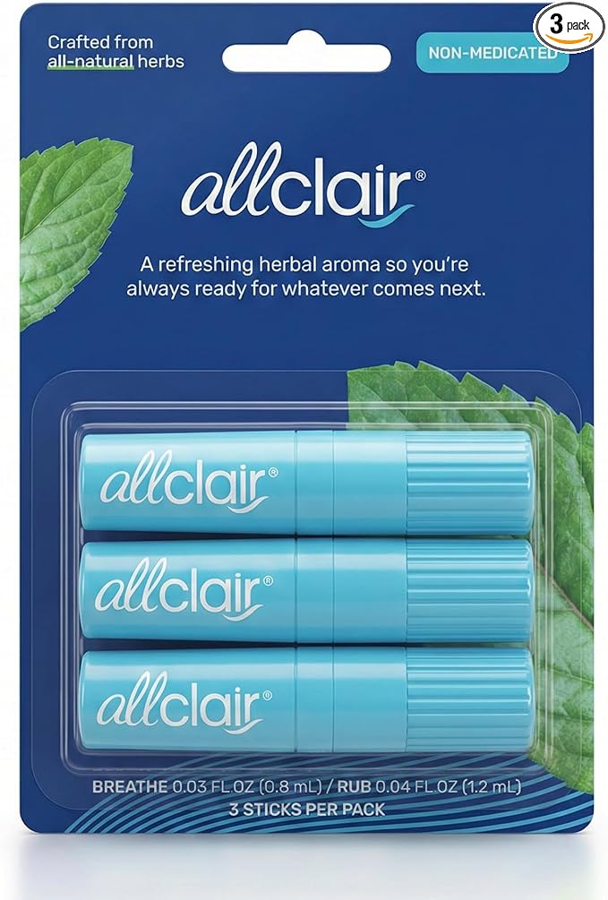 Allclair Nausea Relief Inhaler for Motion & Morning Sickness – Fast-Acting, Non-Drowsy, Natural Alternative to Pills & Patches, Travel Essential (3 Inhalers)