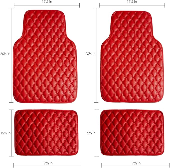 FH Group Floor Protector Mats for Cars, Faux Leather, Universal Fit Automotive All Purpose PU Leather for Most Sedan, SUV, Truck, Red