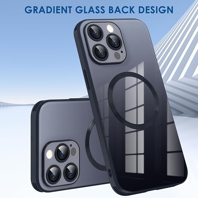 Guppy Compatible with iPhone 14 Pro Max Case Magnetic, with Full Camera Lens Protector [Compatible with MagSafe] Scratch Resistant Gradient Glass Back Cover Phone Case-Black