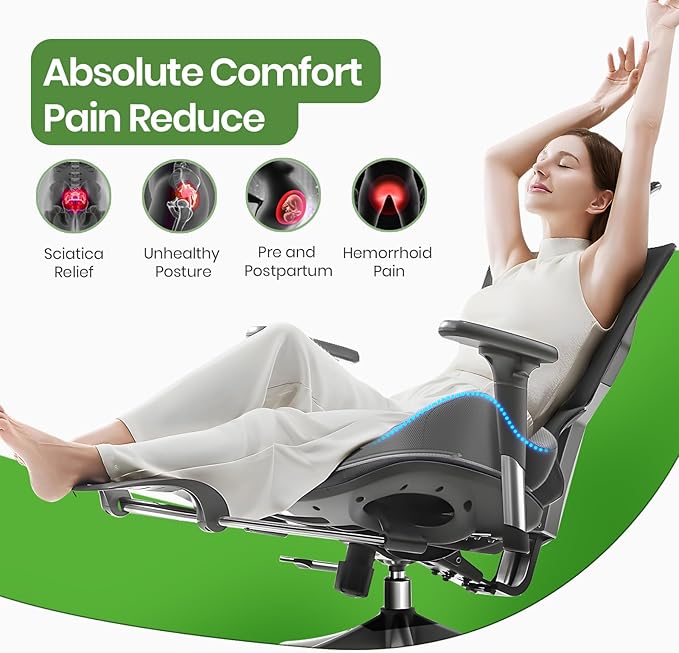A-Pce Ergonomic Seat Cushion -Large Memory Foam Cushion for Office Chair- Sciatica & Lower Back & Coccyx Pain Relief - Car Seat Cushions for Driving Seat Cushion, Grey