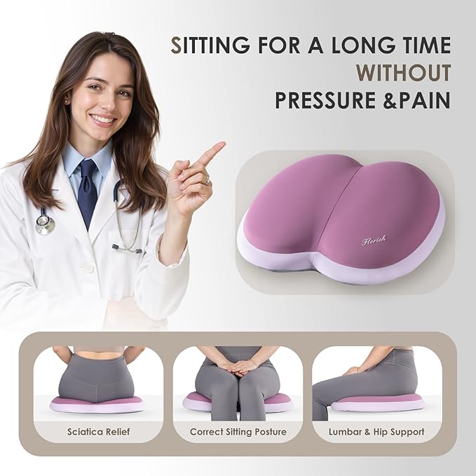 FLORICH Car Seat Cushion and Back Support for Car Ultrathick Memory Foam Office Chair Cushions with Lumbar Support Pillow for Sciatica & Back & Tailbone Pain Relief (Purple)