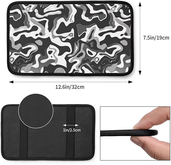 Car Center Console Armrest Cover Camouflage Polyester Arm Rest Box Lid Covers Army Camo Middle Console Cover Seat Protector Gray and Black Abstract Geometry Armrest Cushion Pad