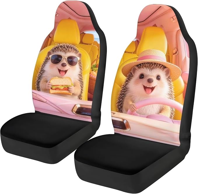 Cute Car Seat Covers Set of 2 Seat Cover for Front Seats Hedgehog Easy to Install and Clean Removable Automotive Accessories All-Season Protection for Cars Sedans SUVs