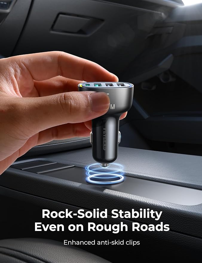 75W Car Charger USB C, 4 Port Super Fast Cigarette Lighter USB Charger, Type C 60W & QC 3.0 Multiport Car Phone Adapter Accessories for iPhone 17/16/15/14 Samsung S26 Series with 3.3ft 60W USB C Cable