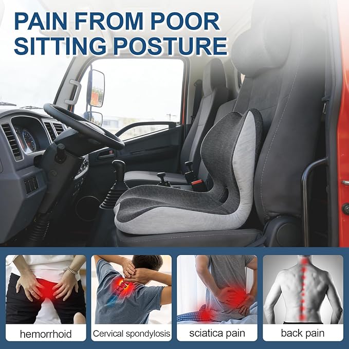 Truck Seat Cushion for Long Driving, Cushion for Car Seat Driver for Comfort, Made of Memory Foam, for Tailbone, Back, and Sciatica