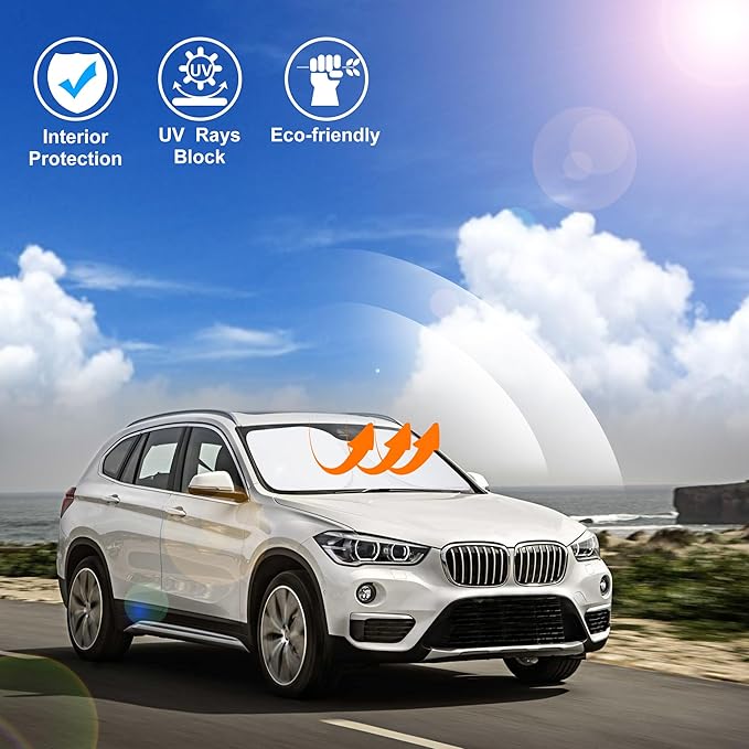 Windshield Sun Shade Custom Fit for 2016-2022 BMW X1 F48 Accessories Foldable Sunshade Sun Blocker Protect Car from Sun Rays & Heat Damage Keep Car Cooler
