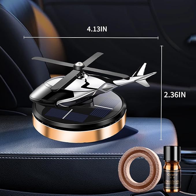 Car Air Freshener, Helicopter Solar Energy Rotating Aromatherapy Al Alloy Diffuser,Long-Lasting Fragrance, Interior Decoration Accessories Diffuser for Car and Home（Gold)