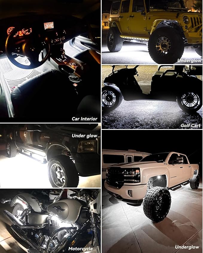 12v led Strip Lights 12" Connectable White Led Light Strips for Cars Motorcycle Golf Cart Boat Marine Waterproof 12V Led Light Strip, 4Pack