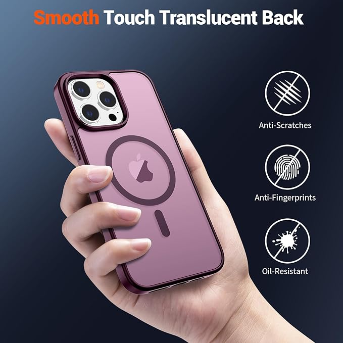 SUPFINE Magnetic for iPhone 13 Pro Max Case (Compatible with MagSafe) (Military Grade Drop Protection) Slim Translucent Matte Shockproof with Anti-Fingerprint Phone Case,Wine Red