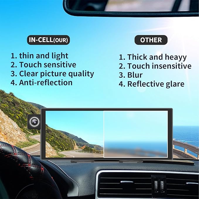 11 inch Wireless Apple CarPlay & Android Auto Screen for Car with 4K Dash Cam,Ultra-Light Touchscreen, IP68 1080P Backup Camera, GPS Navigation, Voice Control, Mirror Link(64GB U3 Card)