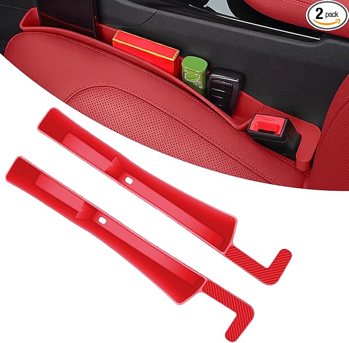 2PCS Car Seat Gap Filler, Anti-Drop Vehicle Console Crevice Blocker with 2 Storage Areas, Seat Side Seam Organizer Plug from Droping, Universal Automotive Interior Accessories (Red)