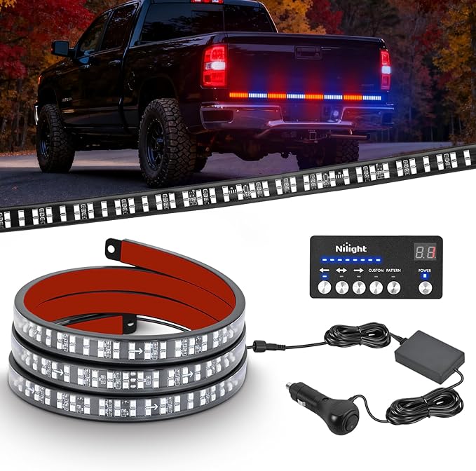 Nilight 60 Inch Emergency Strobe Light Strips with Controller, 384LED Flashing Warning Hazard Safety Rear Window Tailgate Lights for Truck Trailer Construction Plow Pickup Tow SUV Vehicles, Red Blue