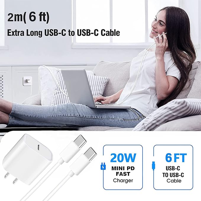USB C Fast Charger for Apple iPad Pro 13/12.9/11 in 2026-2018,iPad 11th(A16),iPad Air 5th/Mini 7th,iPhone 17/16/15 Series,USB C Charger Fast Charging Adapter Wall Block with 6FT USBC to C Cable Cord