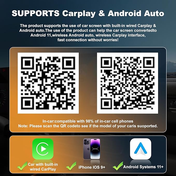 2026 Upgraded Wireless Carplay Adapter, 4 in 1 Screen Mirroring Support Mirror Link/AirPlay for Apple CarPlay & Android Auto