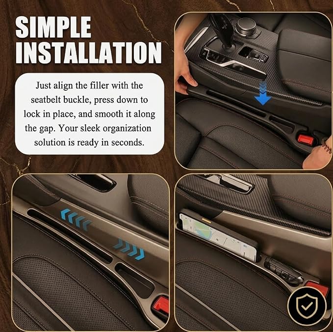 Seat Gap Filler 2 Pack, Car Seat Gap Plug with Storage Slot for Phone & Keys, High-Density Elastic Car Slot Organizer for Most Cars, SUVs, and Trucks - Black