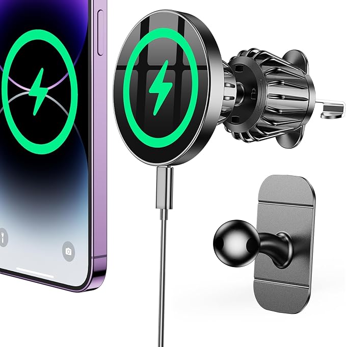 Coolpow for MagSafe Car Mount Charger【Upgraded Strongest Magnet Power】Magnetic Phone Holder for Car Vent【360 Adjustable】Magnetic Car Phone Holder Mount Charger for iPhone 16 Pro Max 15 14 13 12 Plus
