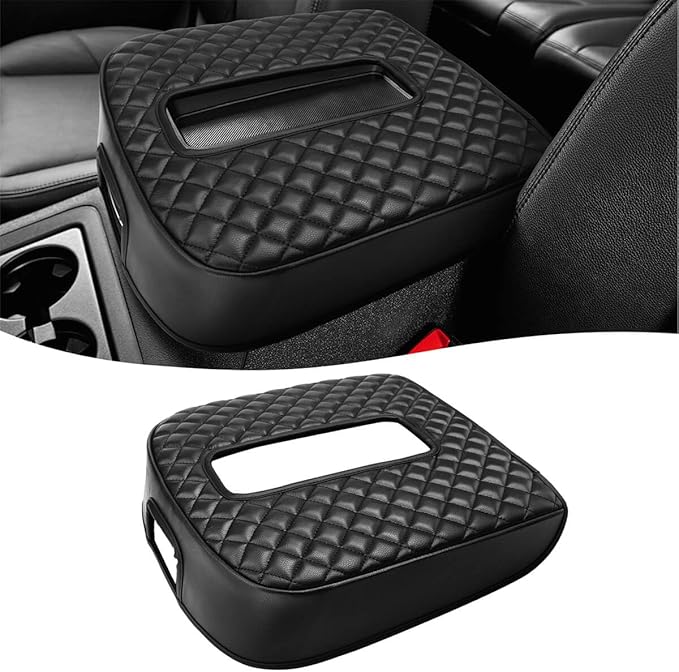 KBH Center Console Armrest Cover for 2007-2014 Chevy Silverado & Tahoe & Avalanche & Suburban, GMC Sierra & Yukon, Vinyl Leather, Floor Console Bucket Seat, Black