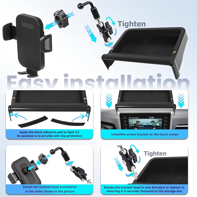 Car Phone Holder Fit for Toyota RAV4 2019-2025 W/Dash Tray Storge Box Organizer, Cell Phone Mount for RAV4 Accessories 7/8 inch Touch Screen 360 Degree Rotation (Not Fit 9/10.5 inch)