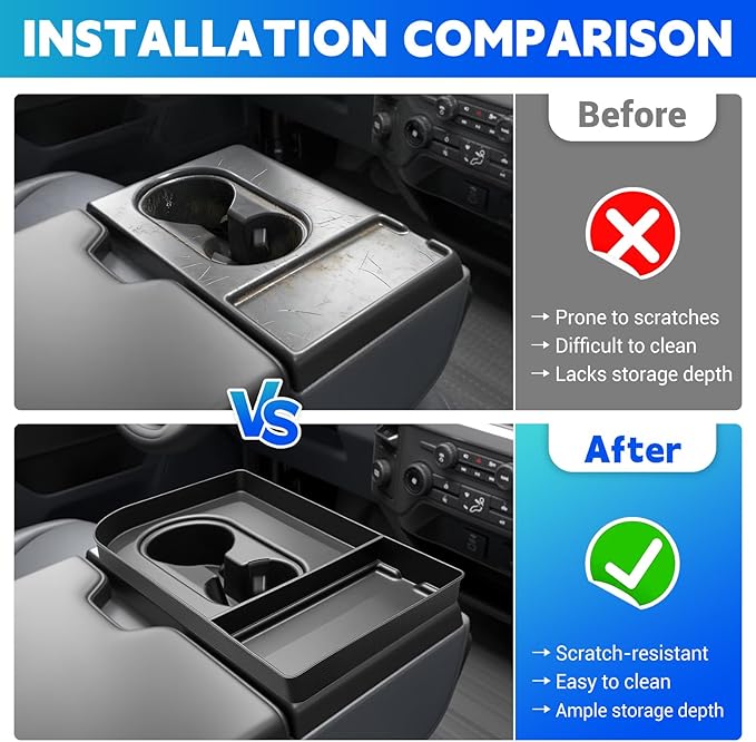 Console Organizer Tray Cup Holder Fits for 2021-2025 Ford F150 & 2023-2026 F250 F350 F450 F550 40/20/40 Jump Seat Center Console Storage Cup Holder Insert for F-Series Super Duty Accessories
