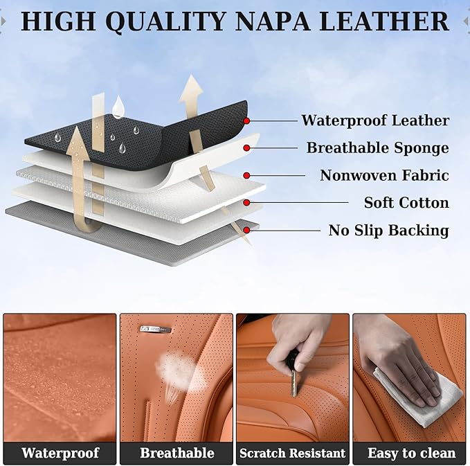 Coverado Brown Seat Covers Full Set, Luxury Leather Seat Covers for Cars, Automotive Seat Covers, Waterproof Car Seat Protector, Front and Back Car Seat Cushions Universal Fit for Most Cars