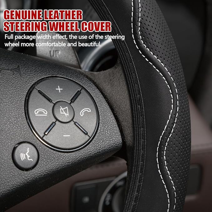 Car Steering Wheel Cover, 14.5-15 Inch Comfortable Grip Microfiber Leather Non-Slip Wheel Cover, Auto Elastic Breathable Wheel Steering Protector, Universal Interior Accessories Fit Vehicles