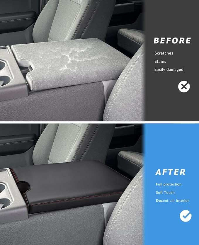 INTGET Center Console Armrest Cover for 2026 Ford F150 Accessories 2015-2023 2024 2025/for F250 F350 F450 F550 2017-2026 40/20/40 Jump Seat Car Arm Rest Lid Seat(red stitches, 2015-2026 Jump Seat)