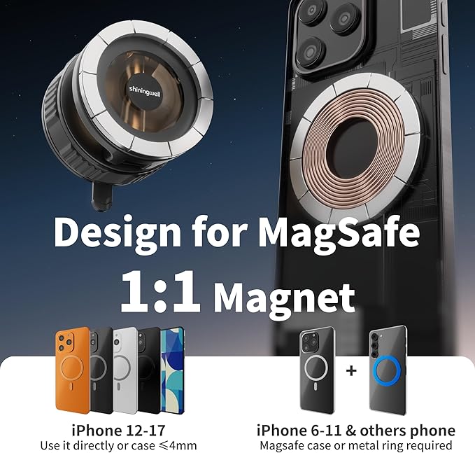 2026 Upgraded Magnetic Car Phone Holder for Magsafe, 100+LBS Ultra Strong Vacuum Suction & 3000gf Magnetic, 360° Adjustable Phone Holders for Your Car for iPhone 17 Pro Max 16 15 14 13 12 Air Plus