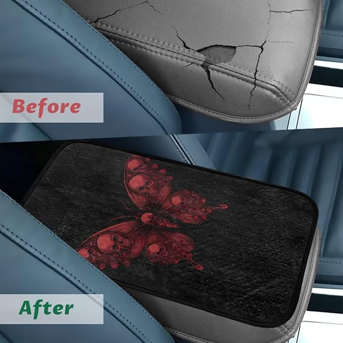 Red Butterfly Car Arm Rest Cushion Pad Full Coverage Warm Car Console Covers Easy Install Cars Center Console Armrest Cover Full Coverage Fit for Most Cars,Vehicles,SUVs