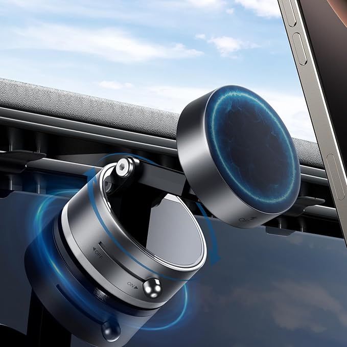 OOCC Vacuum Magnetic Phone Holders for Your Car, 360°Rotating Adjustable Magsafe Car Phone Mount, Foldable Magnetic Car Phone Holder for All Smartphones & All Car Models, Silver Grey