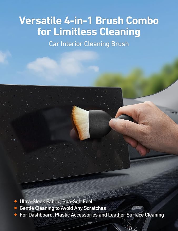 AstroAI 10pcs Windshield Cleaner Tool, Car Interior Detailing Kit with AC Vent Brush, 3 Cleaning Brushes, 4 Microfiber Pads and Spray Bottle, All-Inclusive Cleaning Solution, Car Accessories, Blue