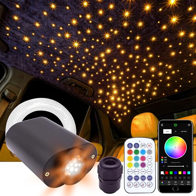 Twinkle Starlight Headliner Fiber Optic Light Kit with RF and APP Control,6W Light Engine and Fiber Cable 550 Pieces 9.8ft/3m