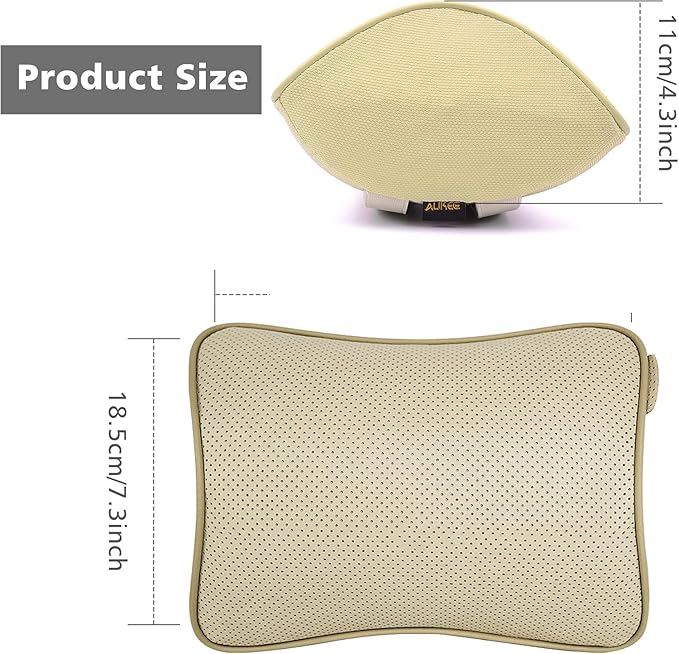 Aukee Car Headrest Pillow Memory Foam Car Neck Pillow Soft Leather Headrest for Driving Home Office Beige (1PC)