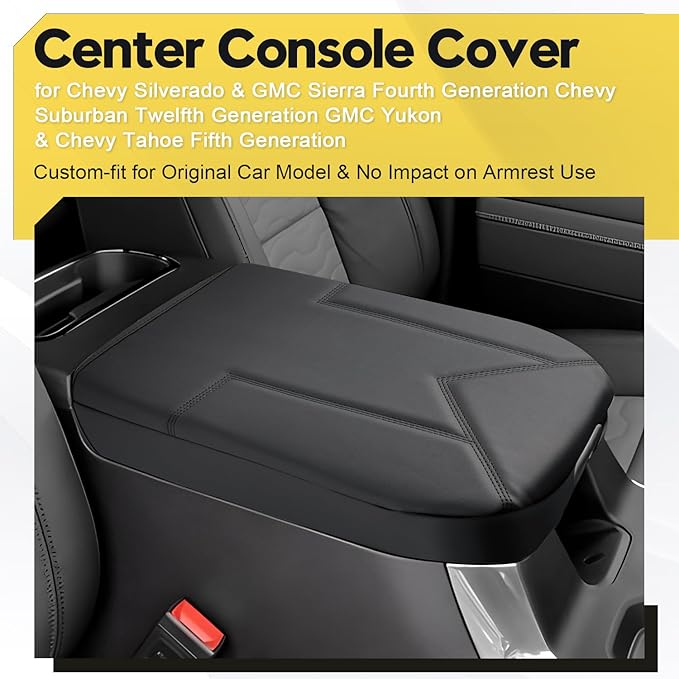 FIILINES Center Console Cover for Silverado & GMC Sierra 2019-2025, Suburban & Yukon & Tahoe 2021-2025 (Only Fit Bucket Seat), Armrest Cover Anti-Scratch Accessories Black