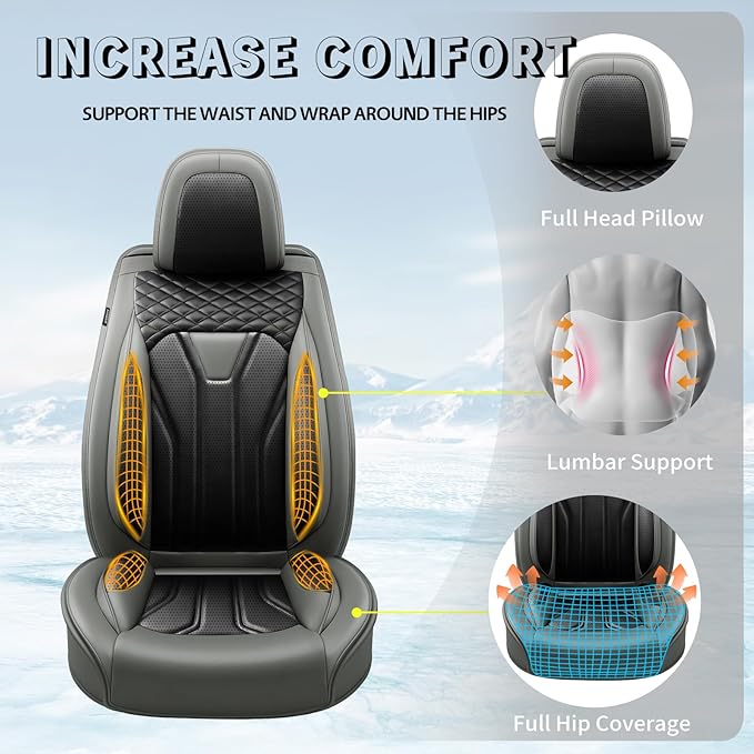 Fit Tucson Car Seat Covers Compatible with Hyundai Tucson 2010-2026, Premium Leather Breathable, Wear Resistant, Airbag Compatible, All-Weather Protection & Full Coverage, Full Set Gray&Black