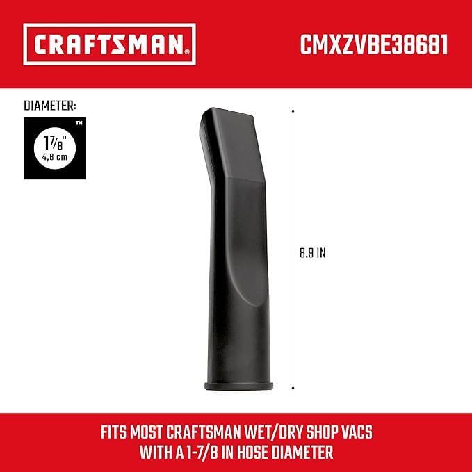 CRAFTSMAN CMXZVBE38681 1-7/8 in. Car Nozzle Wet Dry Vac Attachment, Industrial-Grade Shop Vacuum Accessory for Deep Automotive Cleaning, Fits 1-7/8 in. Hose Diameter