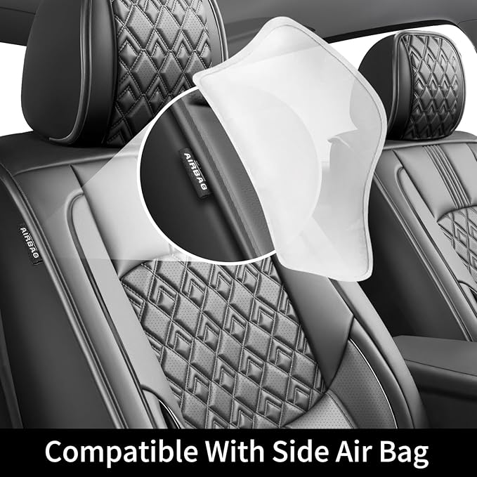 Fit Santa Fe Car Seat Covers for Hyundai Santa Fe 2007-2025 2026 - Upgraded Premium Waterproof & Breathable Leather, Airbag Compatible, All-Weather Seat Cushion Protector (Full Set, Black)