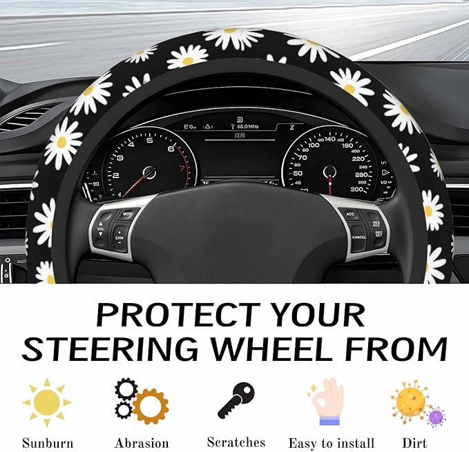 Steering Wheel Cover Accessories Neoprene Cover, Breathable Non-Slip Easy to Install Suitable for Women Men, 14.5-15.5 Inch for Car SUV Van Truck Universal - Persia Flower