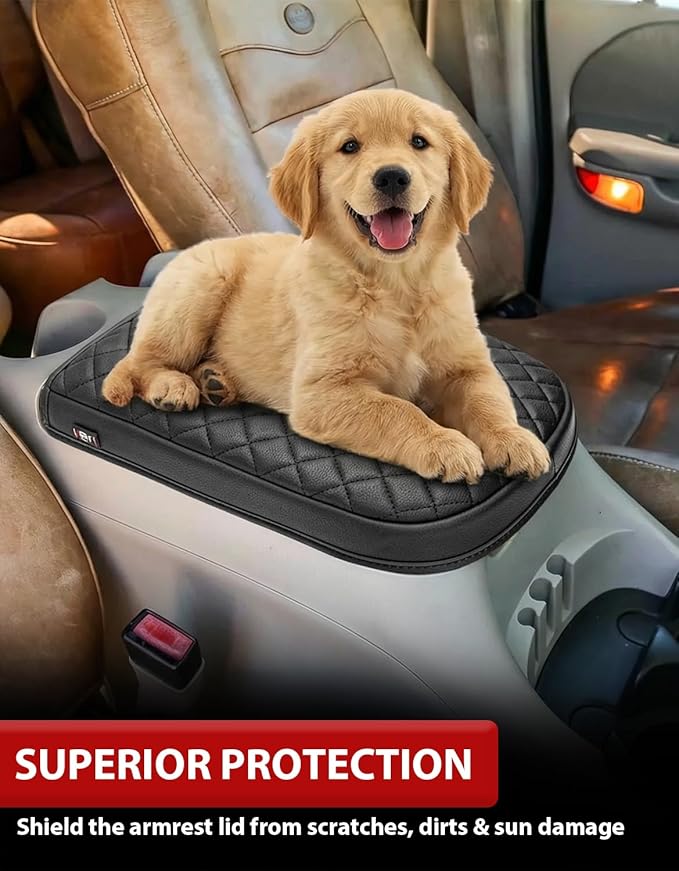 Center Console Armrest Cover for 2001 2002 2003 F150 King Ranch, Crew Cab XLT, Lariat, Vinyl Leather, Arm Rest Lid Protector Cushion Pad, Anti-scratch, Black (Fits Bucket Seat Console Only)